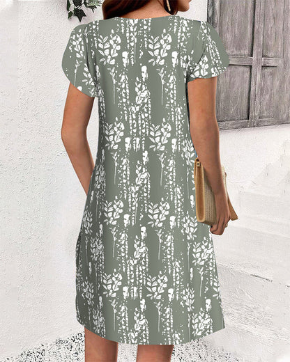 Petal Sleeve Printed Casual Dress