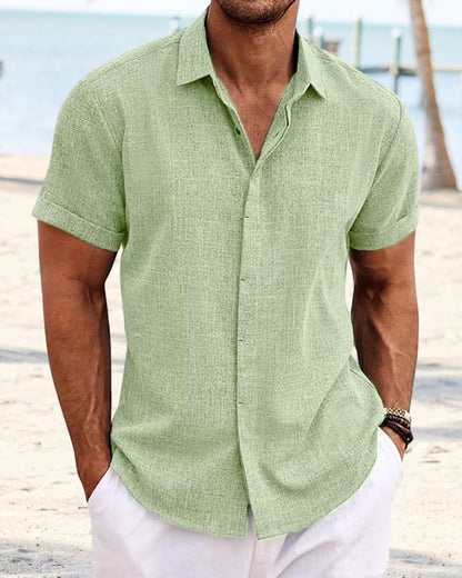 Men's solid color casual short sleeve shirt