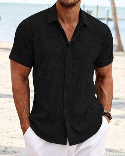 Men's solid color casual short sleeve shirt