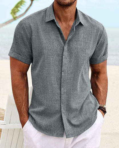 Men's solid color casual short sleeve shirt