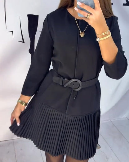 Three-Quarter Sleeve Accordion Pleated Dress