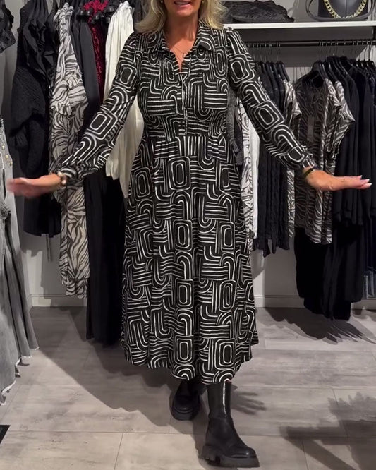 Lapel - collared Fashionable Printed Dress