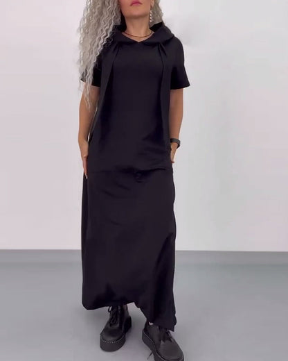 Solid Color Hooded Casual Sweater Dress