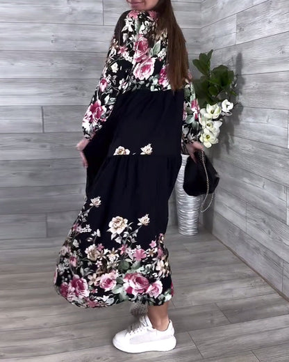 Floral Print Casual Lantern Sleeve Dress