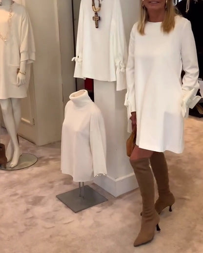 Fashionable Round Neck Bow Sleeve Dress