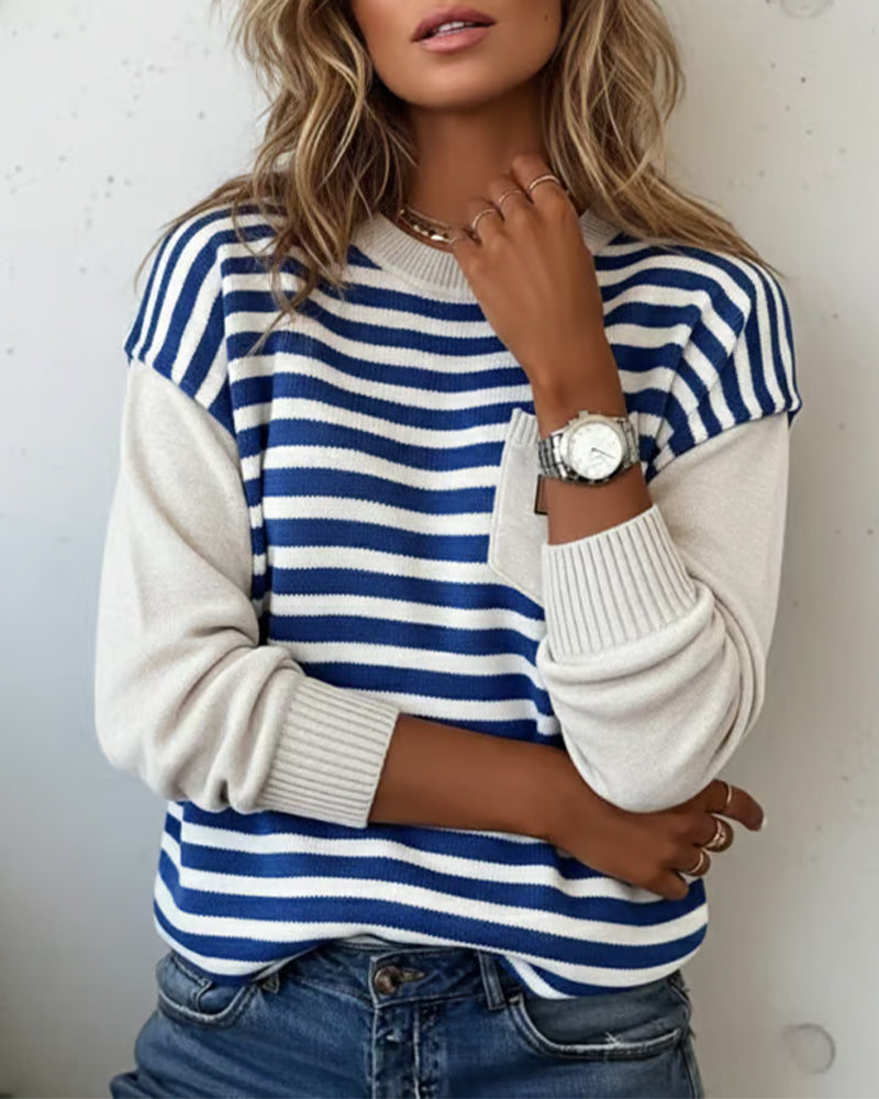 Striped Contrast Casual Pullover Sweater