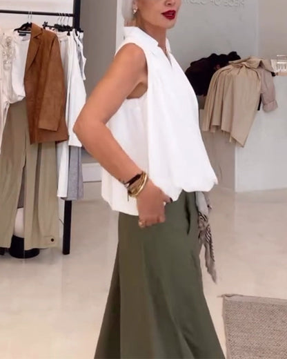 Sleeveless Lapel Loose Blouse