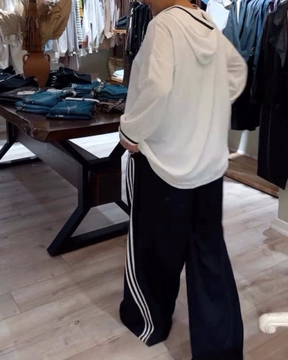 Hooded striped casual two-piece set