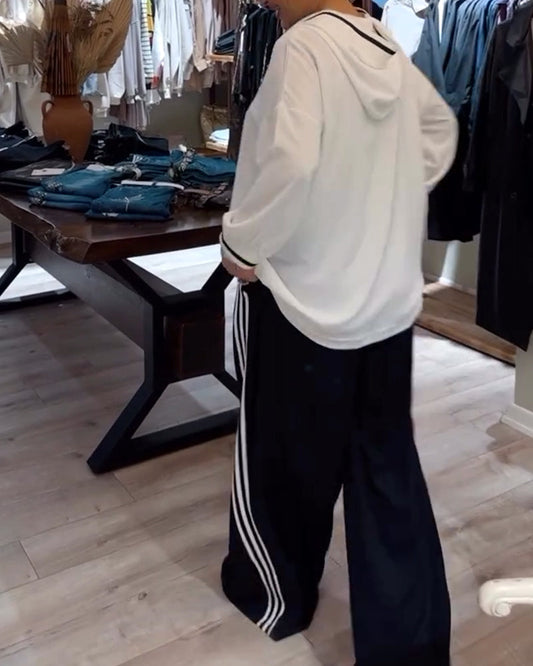 Hooded striped casual two-piece set