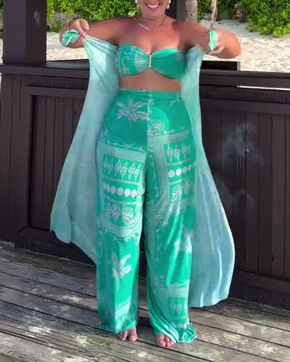 Personalized And Elegant Chest-Wrapped Printed Swimsuit