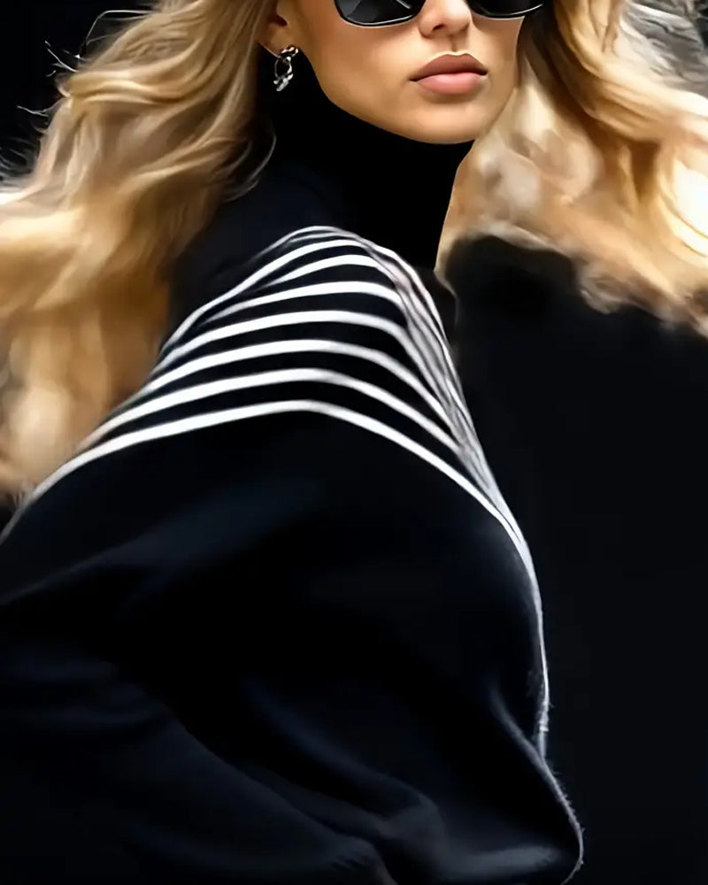Turtleneck Striped Drop Shoulder Jumper
