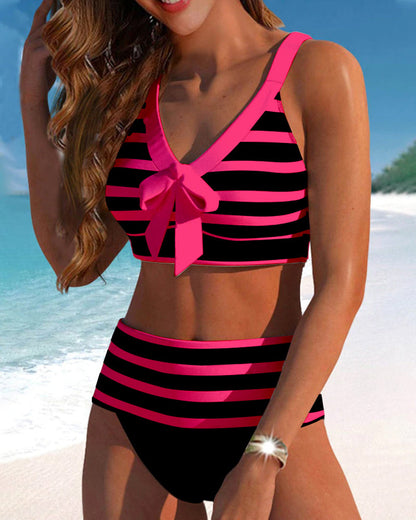 High Waist Stripe Print Bikinis