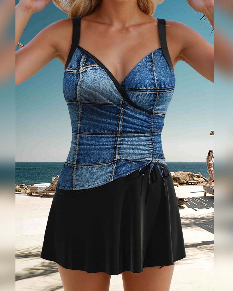 Skirt-Style Suspender Slim Swimsuit