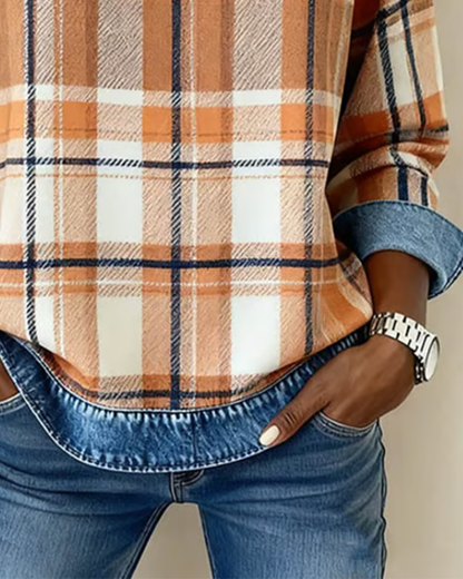 Denim Patchwork Plaid Sweatshirt