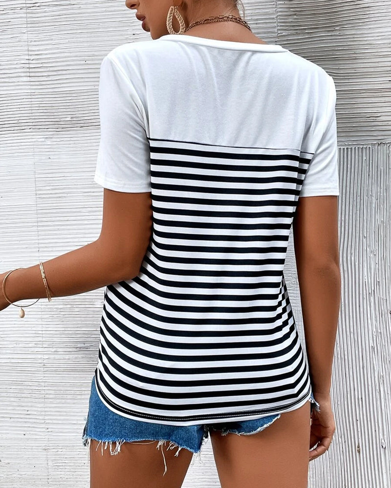 V-Neck Striped All-Match T-Shirt