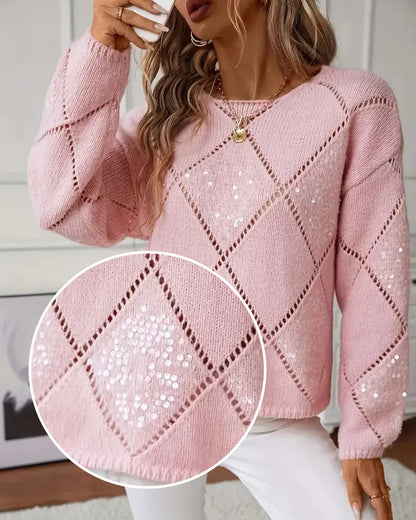 Elegant Hollow-Out Sequin Pullover