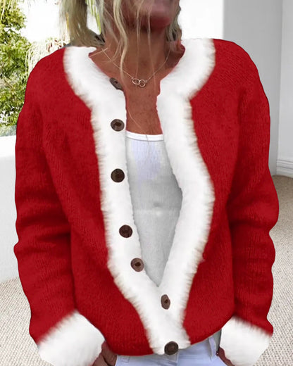 Contrast Color Fashionable Long-Sleeved Cardigan