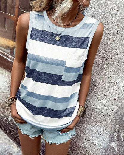 Stripe Print Casual Tank Top