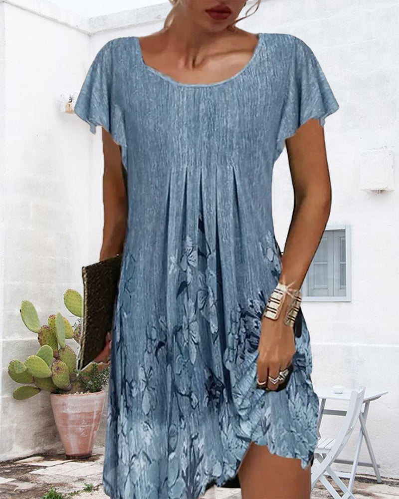 Ruffled Sleeves Printed Dress