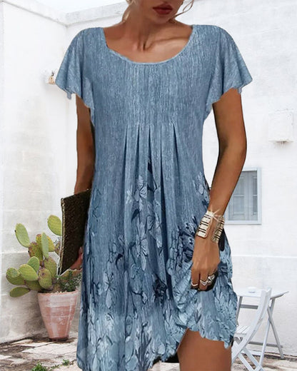 Ruffled Sleeves Printed Dress