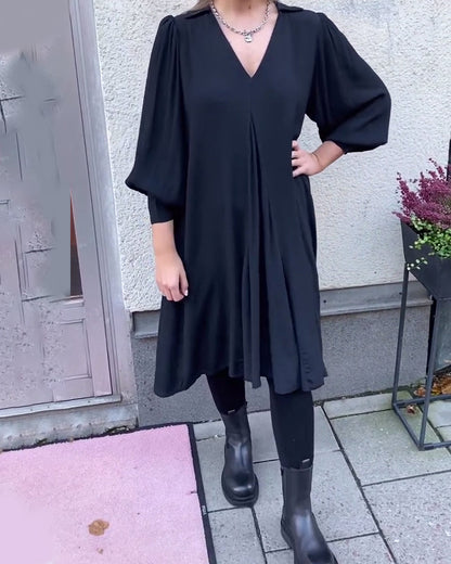 V-Neck Fashionable Lantern Sleeve Dress
