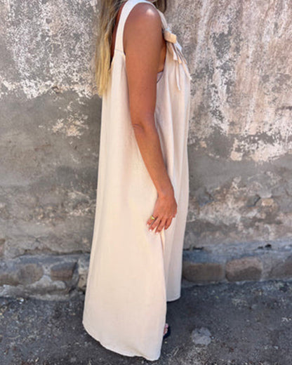 Sleeveless Solid Color Fashionable Long Dress