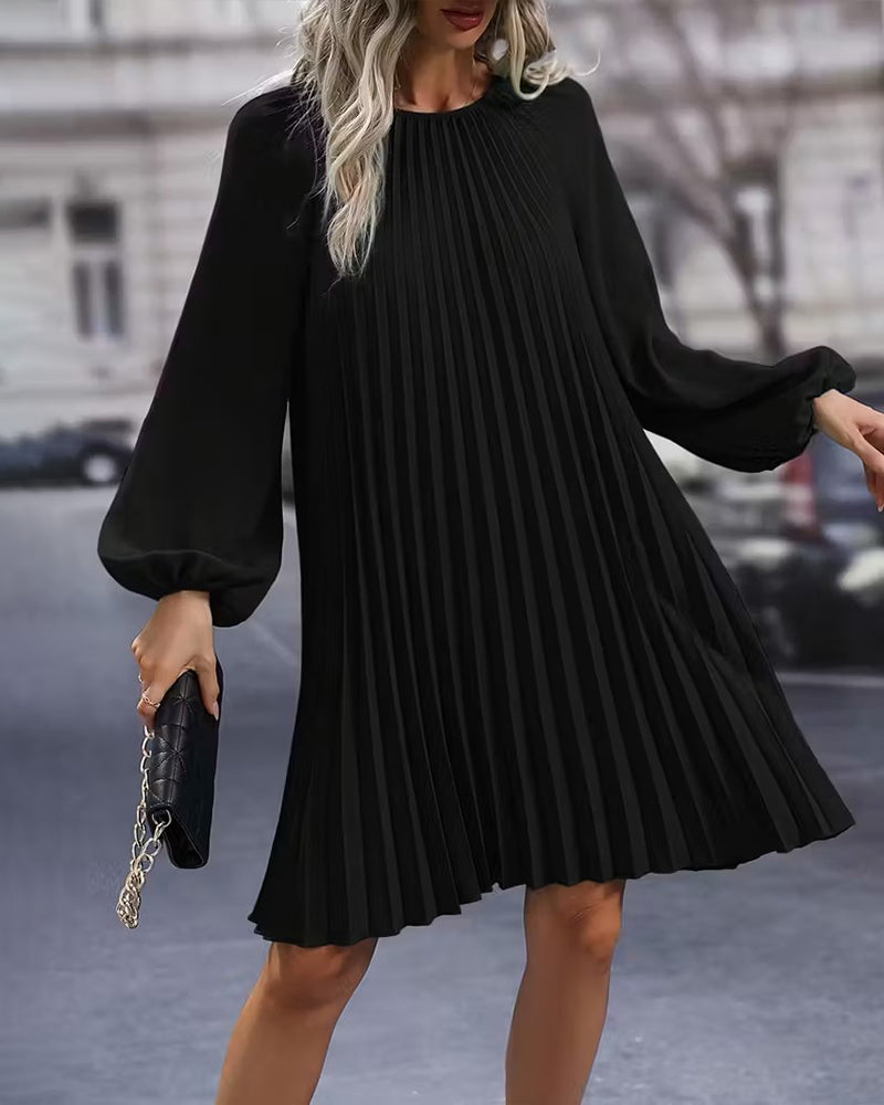 Fashion Solid Color Pleated Dress