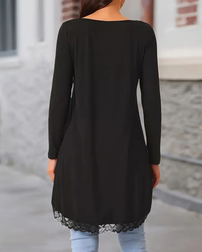 Irregular Long-Sleeved Mesh Patchwork Top