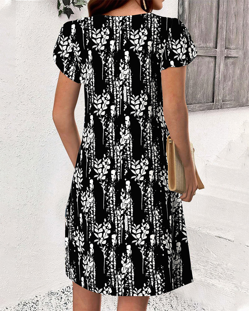 Petal Sleeve Printed Casual Dress