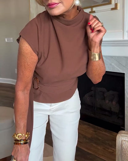 Temperament Waist Solid Color Blouse