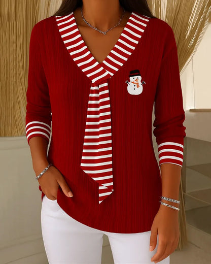 Striped Tie-Paneled Ribbed Top