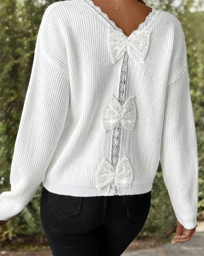 Long-Sleeved Back Bow Pullover
