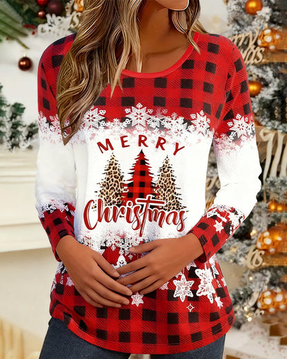 Plaid Christmas Print Top