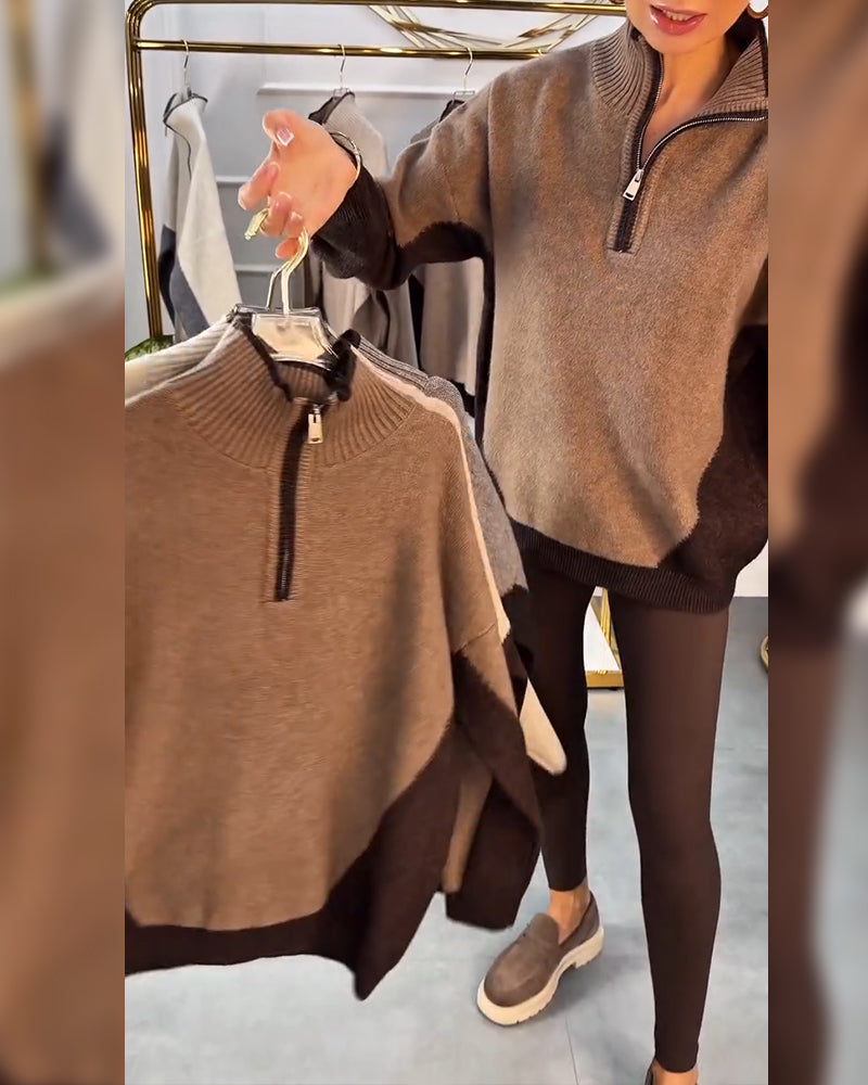 Half-Zip Contrast Color Jumper