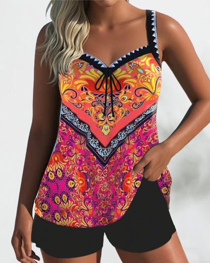 Vacation Print Tank Top Two-Piece Swimsuit