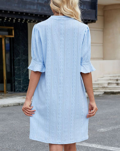 Solid Color V-Neck Dress