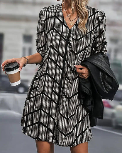 Fashionable V-Neck Polka Dot Print Dress