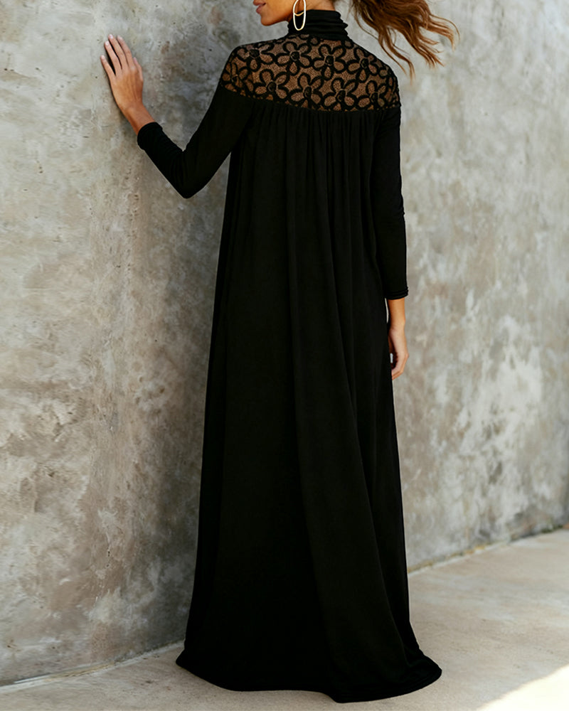 High-Neck Mesh Patchwork Elegant Dress