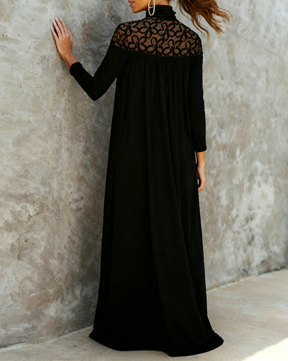 High-Neck Mesh Patchwork Elegant Dress
