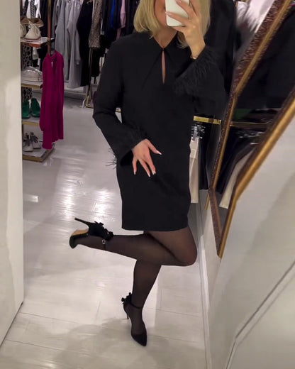 Solid Color Straight-Cut Long-Sleeved Dress