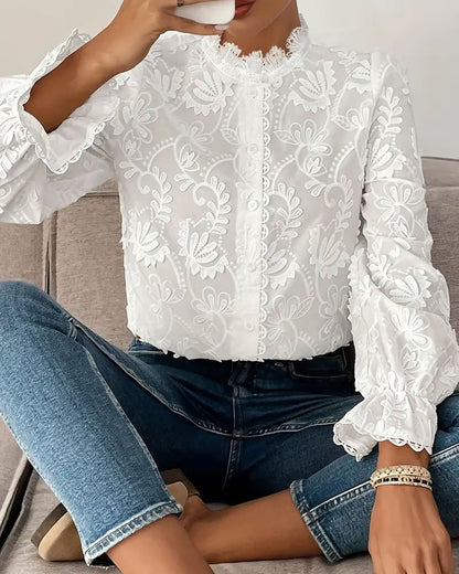 Embroidered Lace Long-Sleeved Blouse