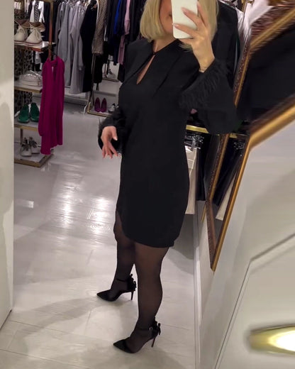 Solid Color Straight-Cut Long-Sleeved Dress