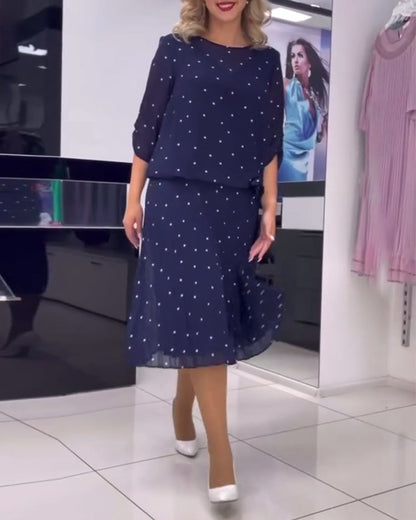 Round collar polka dot casual dress