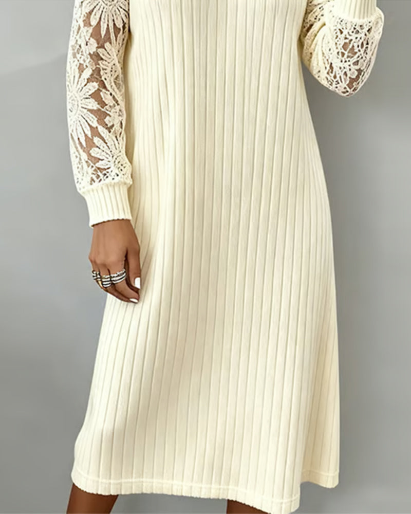 Solid Color Round Neck Ribbed Dress