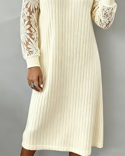 Solid Color Round Neck Ribbed Dress