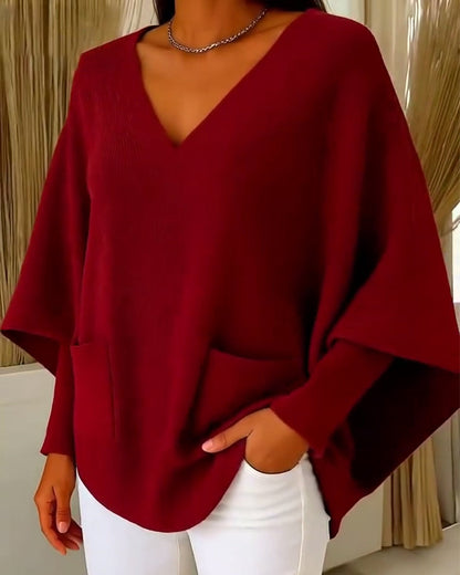 Long Sleeves With Pockets And A V-Neck Jumper