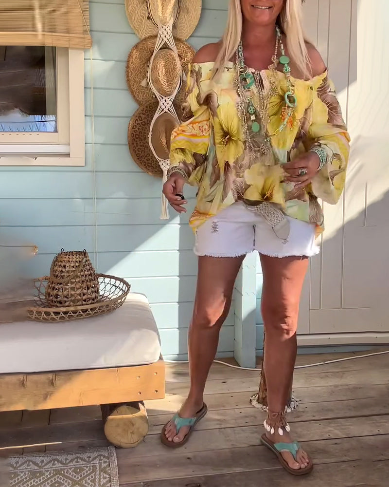Off-Shoulder Resort Print Blouse