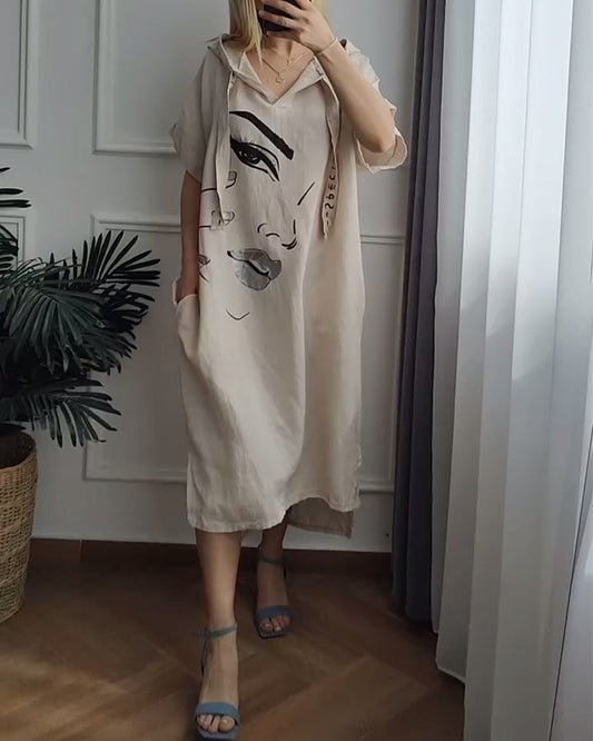 Hooded Printed Loose Dress
