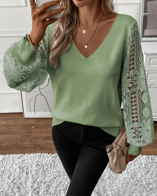 V-Neck Fashionable Hollow Pullover