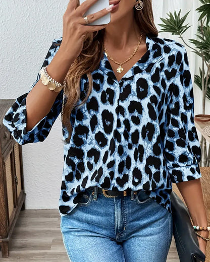 Half-Sleeved Leopard Print Loose Blouse